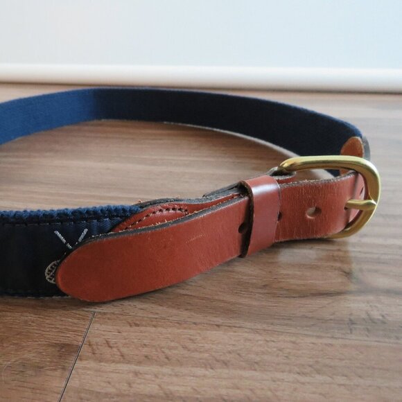 J. PRESS Tan Leather Tennis Woven Preppy Navy Belt - Men's Size 32 - Picture 11 of 14